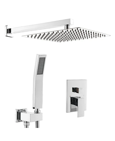 Busdays Bathroom Luxury Rain Mixer Combo Set Wall Mounted Rainfall Shower Head System Polished Chrome, Contain Faucet Rough-in Valve Body and Trim