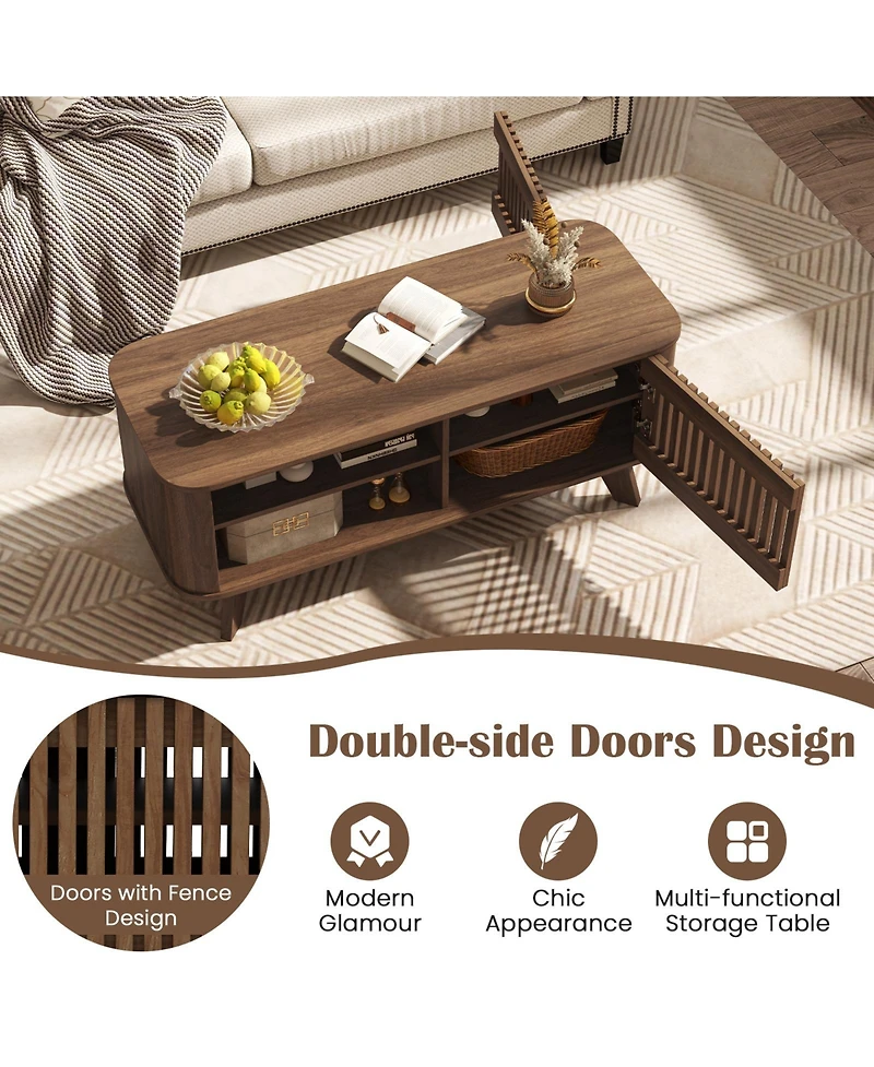 Slickblue Rectangular Coffee Table Storage Adjustable Shelves Walnut