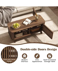 Slickblue Rectangular Coffee Table Storage Adjustable Shelves Walnut