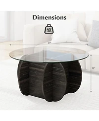 Slickblue Round Coffee Table Tempered Glass Wood Base