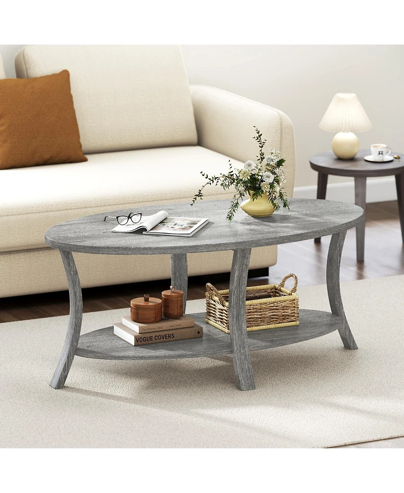 Slickblue Oval Coffee Table 2 Tier Storage Shelf