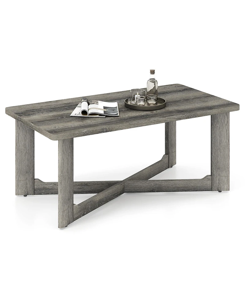 Slickblue Coffee Table with Rubber Wood X Shaped Base