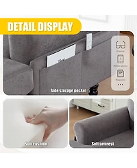 Rainsken Oversized Chenille Chaise Lounge, Leisure Recliner Sofa with Wooden Legs and Side Pockets for Living Room, Bedroom