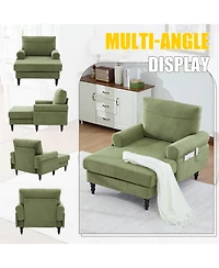 Rainsken Extra Large Leisure Chaise Lounge Recliner, Soft Chenille Single Sofa Chair with Wood Legs and Side Pockets for Living Room and Bedroom