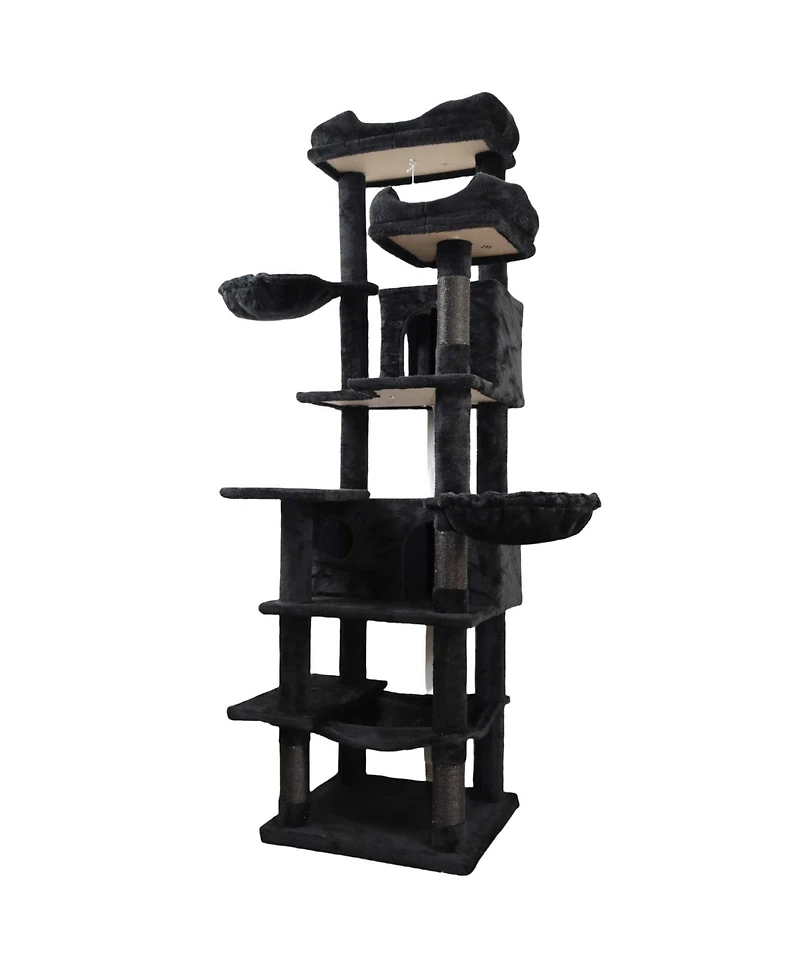Aostirmotor 68" Cat Tree with Hammocks, Hanging Basket, Cat Cave and Scratching Posts, Plush Cat Tower for Indoor Cats