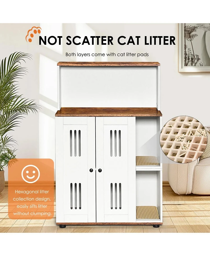 Zeus and Ruta Litter Box Enclosure for 2 Cats Hidden Cat Furniture Double Cabinet Side Table Wash Bathroom Storage