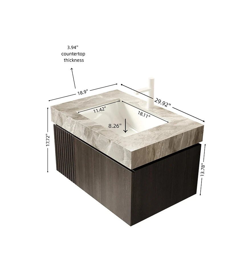 Sillysis Italian Wall Mounted Bathroom Vanity with Sintered Stone Top, Ceramic Undermount Sink, Soft Close Drawer Storage