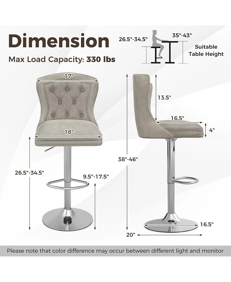 Gymax 4 Pcs Dutch Velvet Bar Stool w/ Footrest Electroplated Metal Base and Anti-Slip Ring
