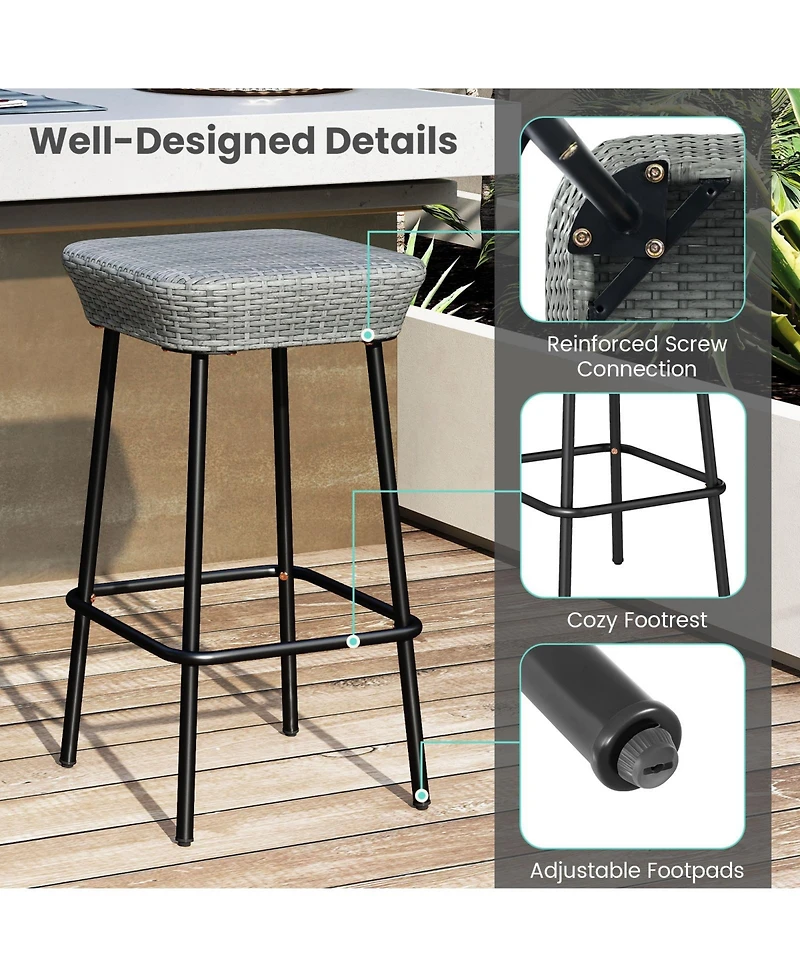 Gymax 29.5'' Metal Bar Height Stools Set of w/ Rattan Seat and Footrest for Backyard