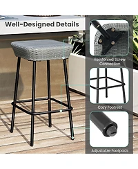 Gymax 29.5'' Metal Bar Height Stools Set of w/ Rattan Seat and Footrest for Backyard