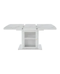 Clihome 47.24"-63"Modern Rectangle Dining Table, Stretchable, with Printed Marble Table Top+Storage Cabinet Table Leg with Metal Base