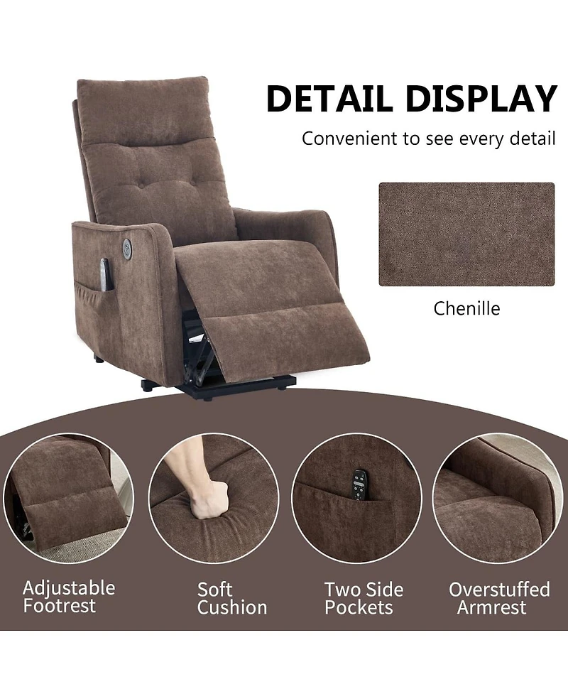 Maison Boucle Chenille Power Lift Recliner Chair for Elderly with Massage, Heat & Usb, Single Motor Electric Seniors