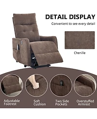 Maison Boucle Chenille Power Lift Recliner Chair for Elderly with Massage, Heat & Usb, Single Motor Electric Seniors