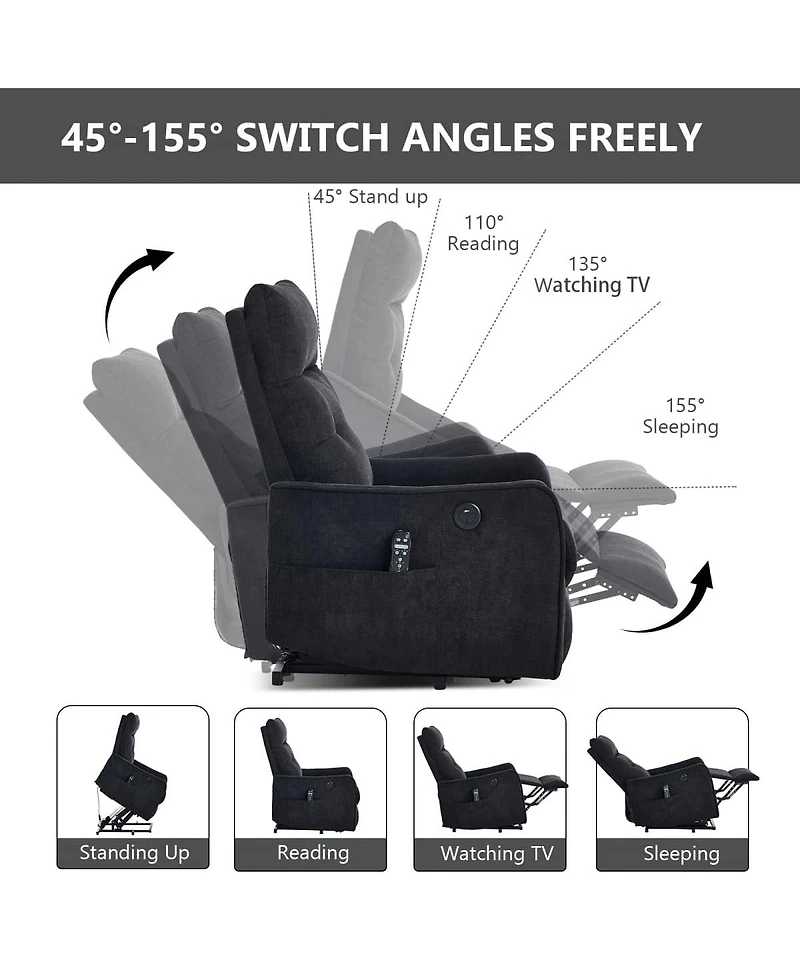Maison Boucle Chenille Power Lift Recliner Chair for Elderly with Massage, Heat & Usb, Single Motor Electric Seniors
