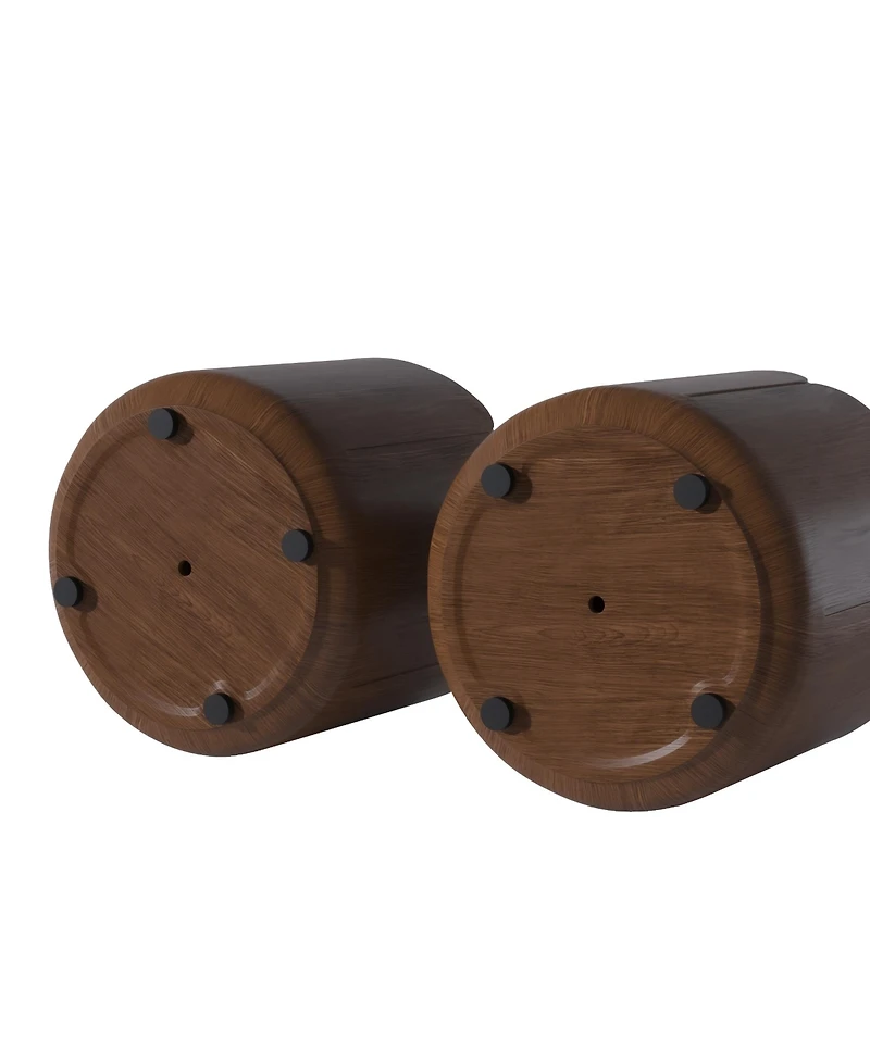 Clihome Round Outdoor Indoor Side Table Set, Modern Wood Grain Patio Garden Stool Set,for Patio, Garden, Backyard, Living Room,Set of 2