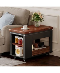 Rainsken Modern Coffee Table, Multi-Tier Storage Side Table with Foldable Top and Casters, Center Table for Living Room