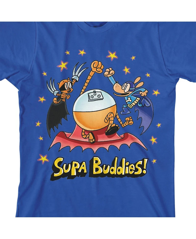Dog Man Boys Supa Buddies Youth Royal Blue Crew Neck Short Sleeve T-shirt-xl