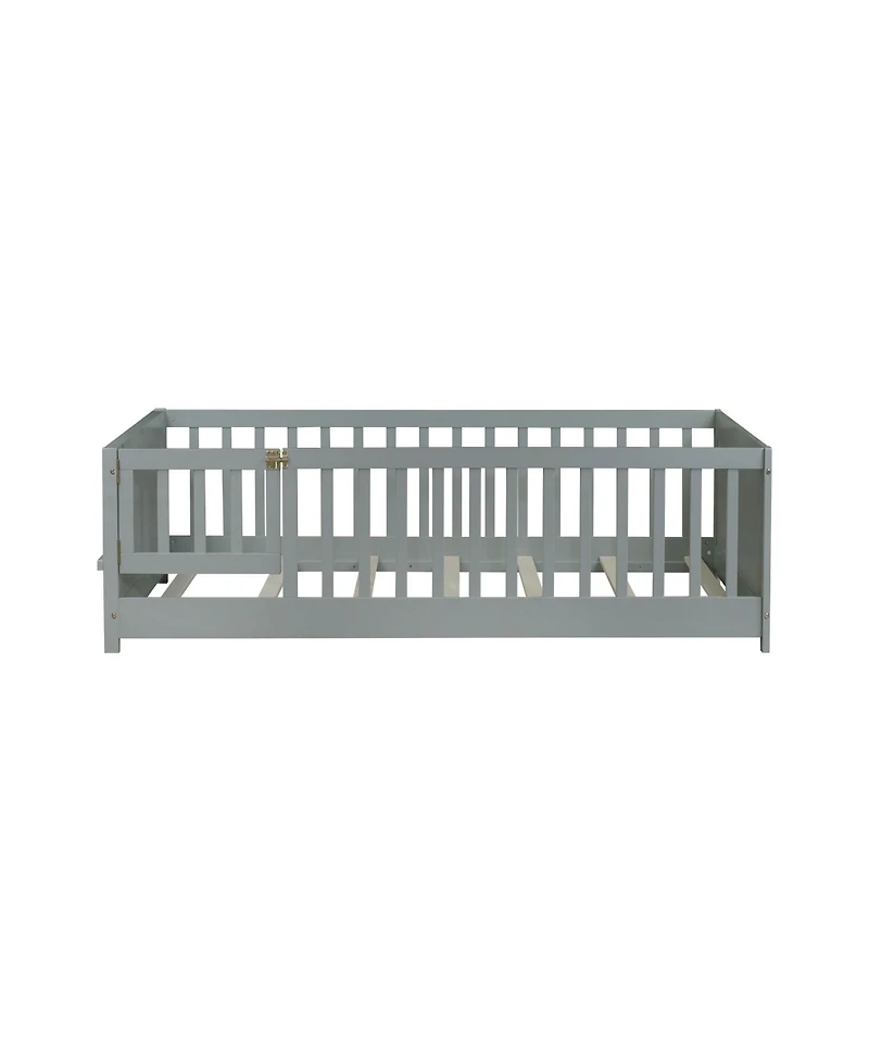 Clihome Twin Floor Bed with Built-in Book Rack and Door