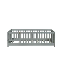 Clihome Twin Floor Bed with Built-in Book Rack and Door