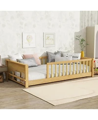 Clihome Twin size Floor Platform Bed with Built-in Book Rack