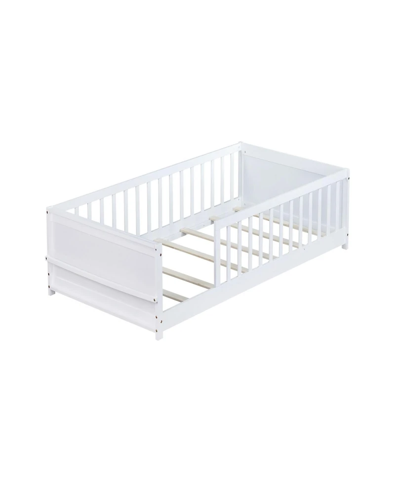 Clihome Twin Floor Platform Bed with Built-in Book Rack