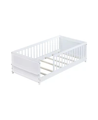 Clihome Twin Floor Platform Bed with Built-in Book Rack