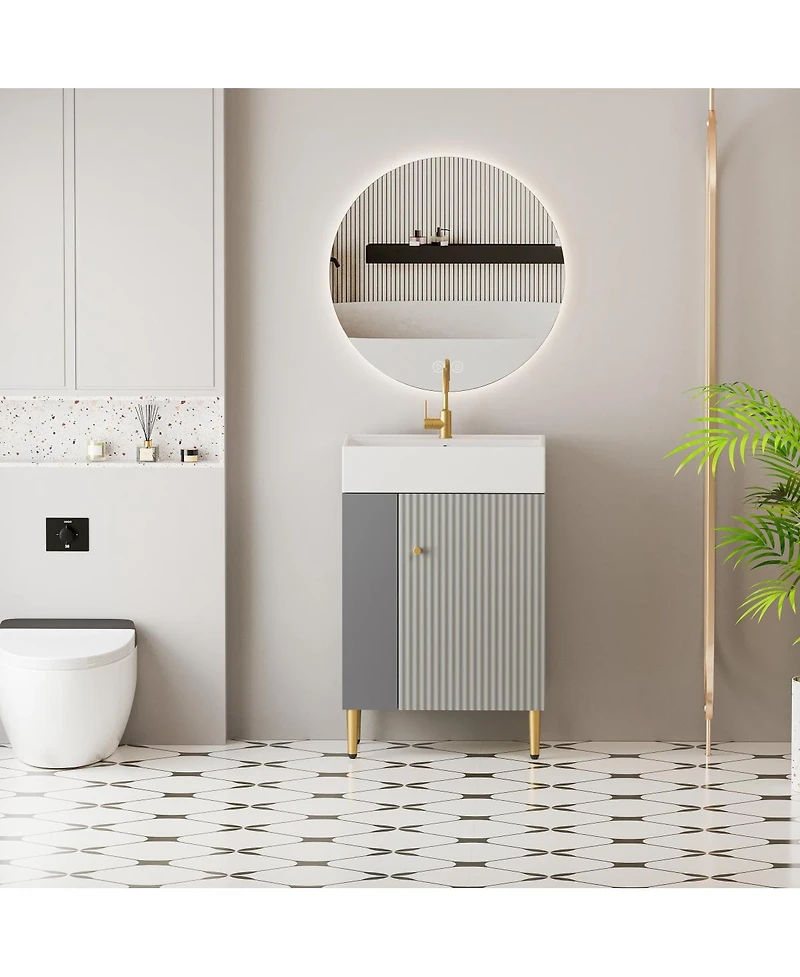 Sillysis Small Bathroom Vanity with Ceramic Sink, Modern Wood Base, Soft Close Door and Open Shelves for Compact Spaces