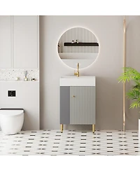 Sillysis Small Bathroom Vanity with Ceramic Sink, Modern Wood Base, Soft Close Door and Open Shelves for Compact Spaces