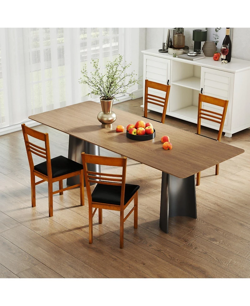 Gymax Wood Dining Chairs Set of w/Rubber Frame Padded Seat and Slatted Backrest