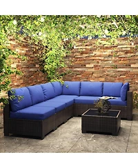gaomon 7-Piece Rattan Wicker Outdoor Sofa Set with Cushions & Coffee Table, All-Weather Furniture for Garden, Porch & Poolside