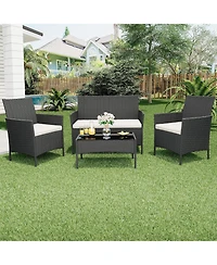 gaomon 4-Piece Outdoor Pe Rattan Patio Furniture Set, Conversation Set with Coffee Table, Garden, Porch & Balcony