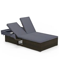 Gouun Double Patio Chaise Lounge with Retractable Canopy and Folding Trays