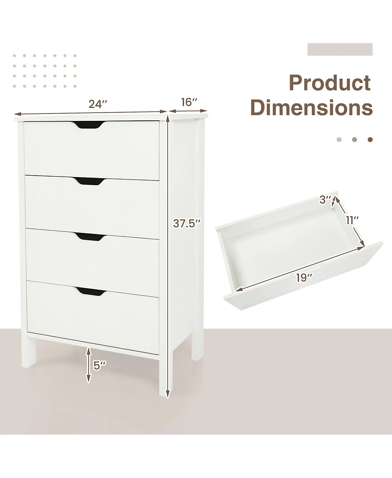 Gymax 4-Drawer Dresser Nightstand w/Handles Anti-Tipping KitsandDeep Drawers for Bedroom