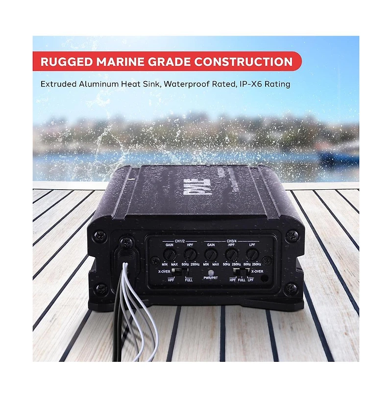 Pyle 4-Ch. Waterproof Rated Marine Amplifier Kit with Wireless Bt Control and Rca Input (PLUTVRKBT200X4)