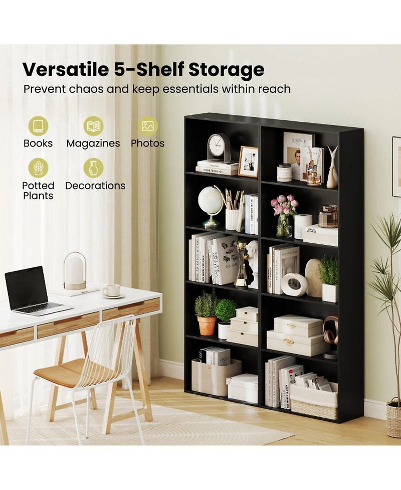 Gouun 5-Tier Freestanding Storage Bookcase with Anti-Tipping Kits