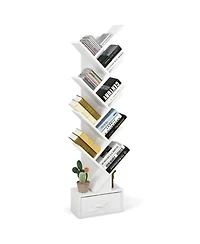 Gouun 10-Tier Tree-Shaped Bookshelf with Fabric Drawer