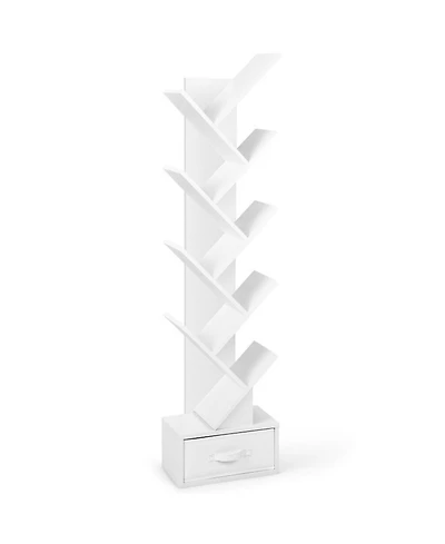 Gouun 10-Tier Tree-Shaped Bookshelf with Fabric Drawer
