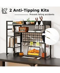 Gouun 4-Tier Desktop Display Shelf with Metal Grid Panel and Hooks