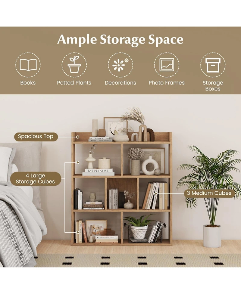 Gouun 7-Cube Open-Back Bookshelf with Anti-Toppling Devices