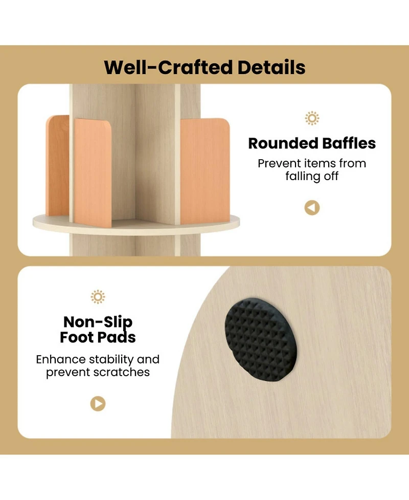 Gouun 4-Tier Rotating Bookshelf with 360-Degree Swivel Base