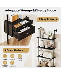 Gouun 6-Tier Ladder Bookcase with 2 Drawers and Metal Frame