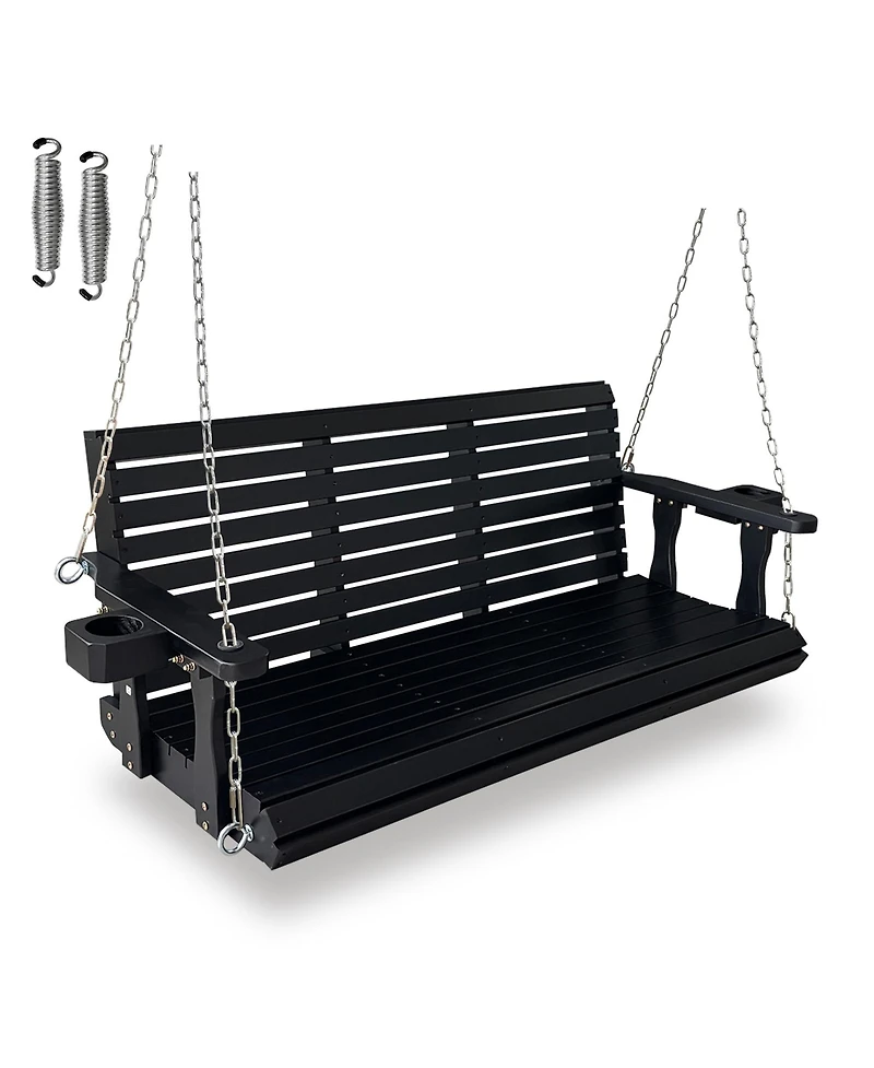 Mega Casa Wooden Porch Swing 3-Seater, High Backrest and Deep Seat, Bench with Cupholders, for Outdoor Patio Garden (Cedar Tone, 5 Ft Extra Larg