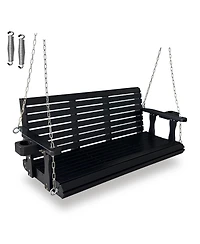 Mega Casa Wooden Porch Swing 3-Seater, High Backrest and Deep Seat, Bench with Cupholders, for Outdoor Patio Garden (Cedar Tone, 5 Ft Extra Larg