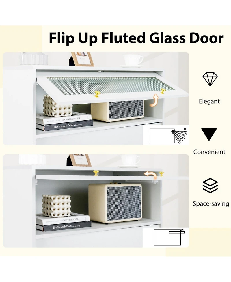 Gouun 4-Drawer Modern Storage Cabinet with Fluted Glass Door