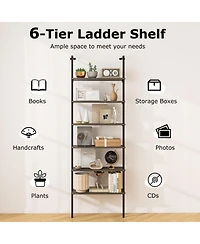 Gouun 6-Tier Industrial Ladder Shelf Wall Mounted Bookshelf