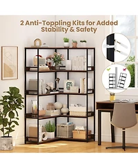 Gouun 5-Tier L-Shaped Corner Bookshelf with Metal Frame