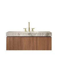 Sillysis Wall Mounted Bathroom Vanity with Sintered Stone Top, Floating Soft Close Cabinet for Master Bathroom