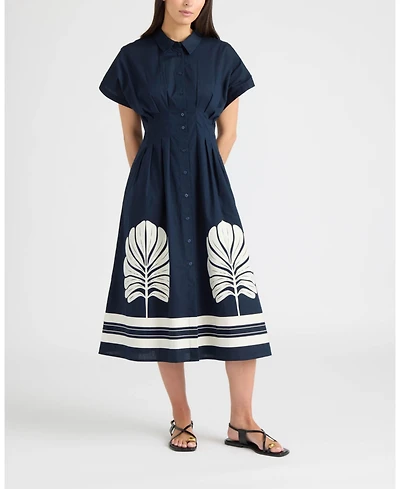 Ellen Tracy Women's Button Front Pleated Shirt Dress