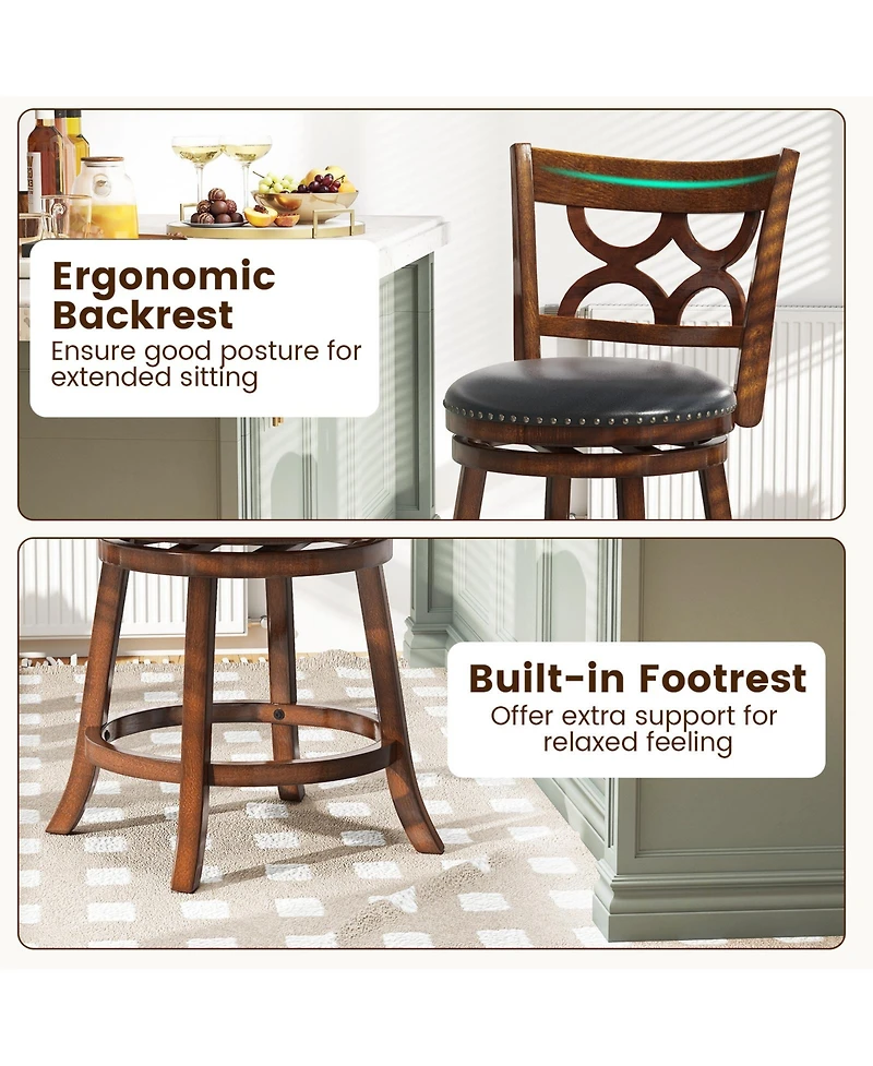 Sugift Swivel Bar Stools Set of Two with High Backrest