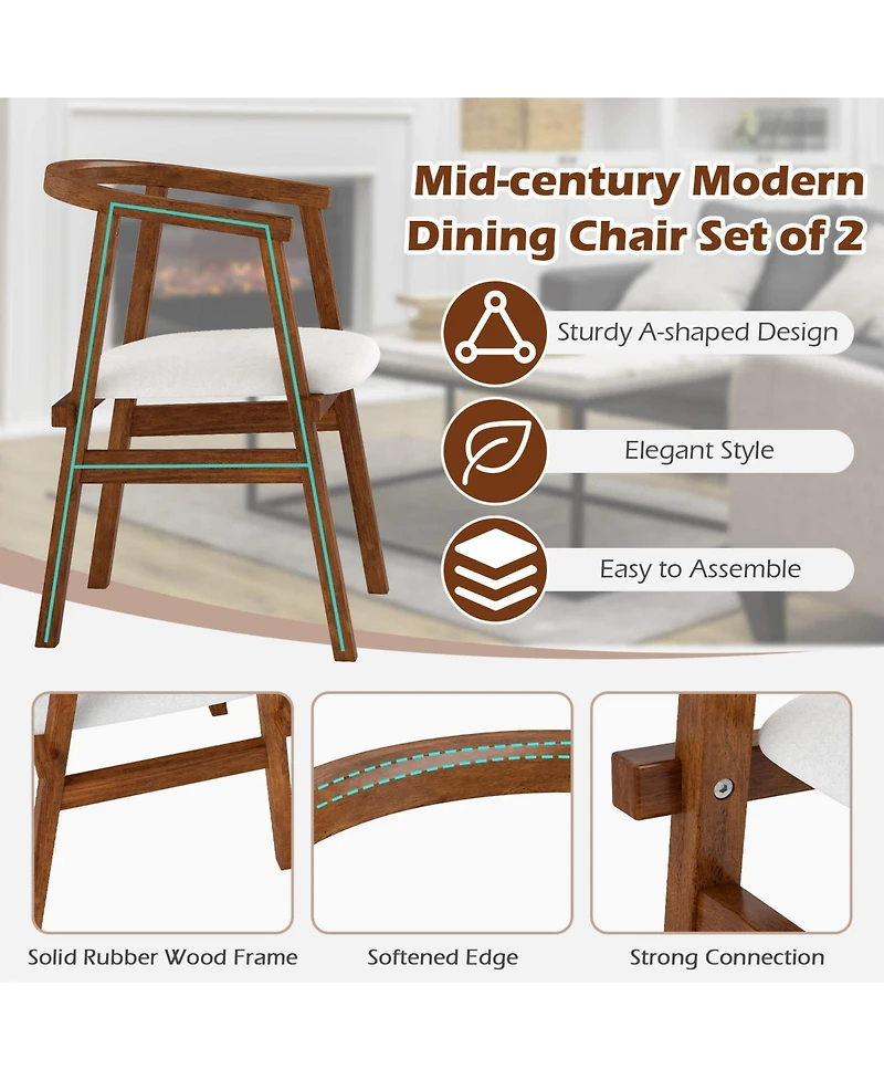 Sugift Solid Wood Dining Chairs Set of Two with Wrap Armrests